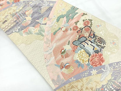 平和屋着物◎六通柄袋帯 唐織 九百錦 慶長鴛鴦文 金糸 正絹 逸品 CABC1926nb