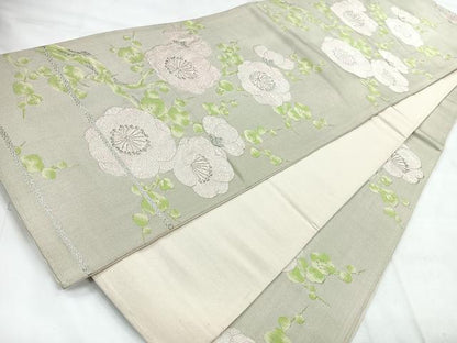 平和屋着物◎六通柄袋帯 唐織 枝梅文 銀糸 正絹 逸品 CABC1927nb