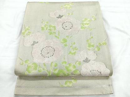 平和屋着物◎六通柄袋帯 唐織 枝梅文 銀糸 正絹 逸品 CABC1927nb