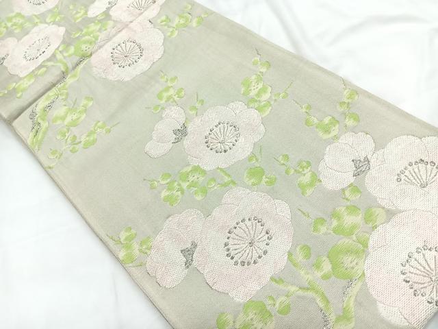 平和屋着物◎六通柄袋帯 唐織 枝梅文 銀糸 正絹 逸品 CABC1927nb