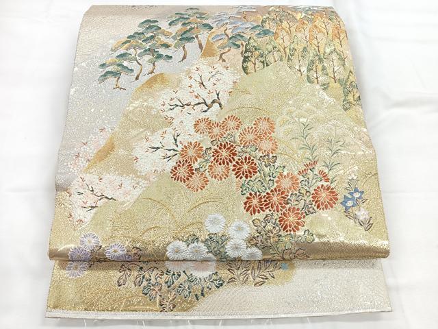 平和屋着物◎六通柄袋帯　唐織　風景文　金銀糸　正絹　逸品　CABC1929nb