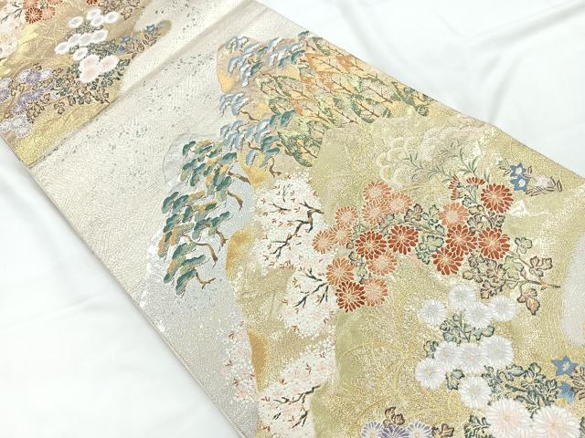 平和屋着物◎六通柄袋帯　唐織　風景文　金銀糸　正絹　逸品　CABC1929nb