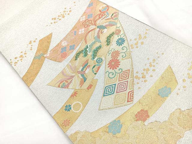 平和屋着物◎太鼓柄袋帯　綴れ　鳳凰花文　金銀糸　正絹　逸品　CABC1930nb