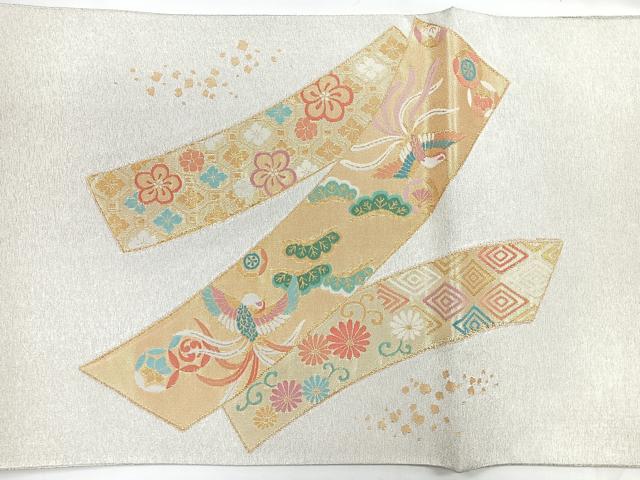 平和屋着物◎太鼓柄袋帯　綴れ　鳳凰花文　金銀糸　正絹　逸品　CABC1930nb