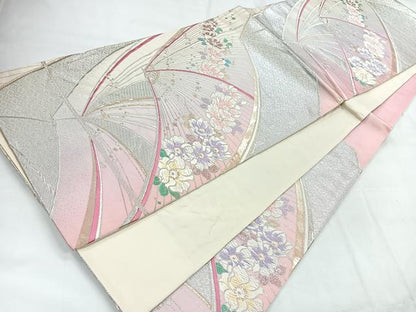 平和屋着物◎六通柄袋帯　唐織　流水花文　金銀糸　正絹　逸品　CABC1933nb