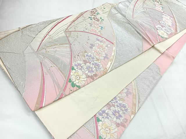平和屋着物◎六通柄袋帯　唐織　流水花文　金銀糸　正絹　逸品　CABC1933nb