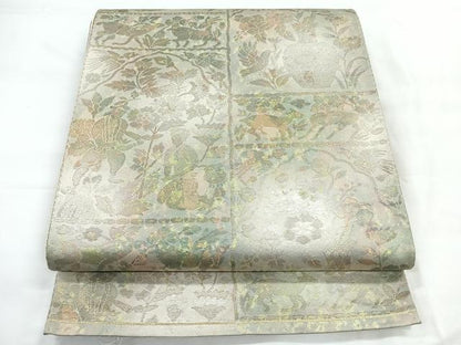 平和屋着物◎六通柄袋帯 動物更紗花文 金銀糸 引箔 正絹 逸品 CABC1948nb