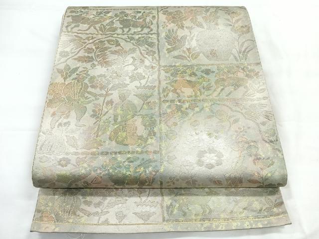平和屋着物◎六通柄袋帯 動物更紗花文 金銀糸 引箔 正絹 逸品 CABC1948nb