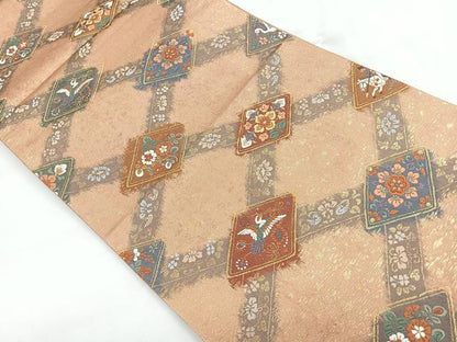 平和屋着物◎六通柄袋帯 唐織 飛鶴文 金糸 正絹 逸品 CABC1950nb