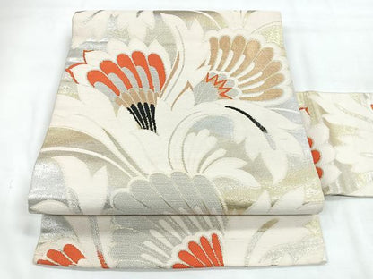 平和屋着物◎九寸名古屋帯 更紗花文 金銀糸 正絹 逸品 CABC1951nb
