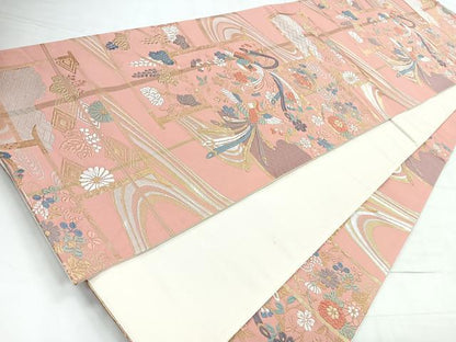 平和屋着物◎六通柄袋帯 唐織 鳳凰花文 金糸 正絹 逸品 CABC1974nb