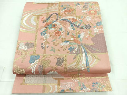 平和屋着物◎六通柄袋帯 唐織 鳳凰花文 金糸 正絹 逸品 CABC1974nb