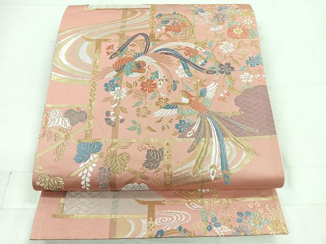 平和屋着物◎六通柄袋帯 唐織 鳳凰花文 金糸 正絹 逸品 CABC1974nb