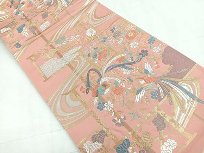 平和屋着物◎六通柄袋帯 唐織 鳳凰花文 金糸 正絹 逸品 CABC1974nb