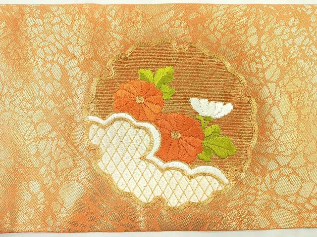 平和屋着物◎九寸名古屋帯 駒刺繍 雪輪花文 金糸 正絹 逸品 CABC1989nb