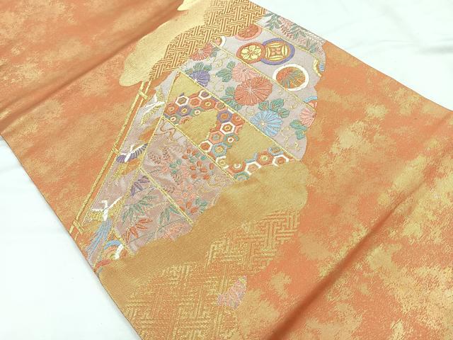 平和屋着物◎九寸名古屋帯 唐織 鳳凰花文 金銀糸 正絹 逸品 CABC1991nb