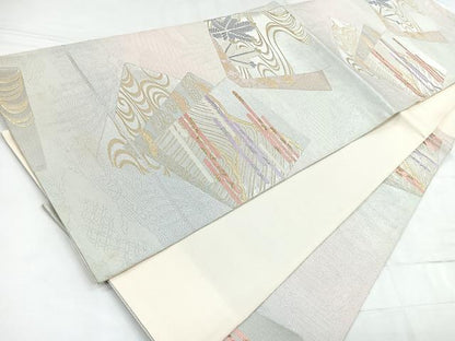 平和屋着物◎六通柄袋帯 色紙重ね文 金銀糸 正絹 逸品 CABC1996nb