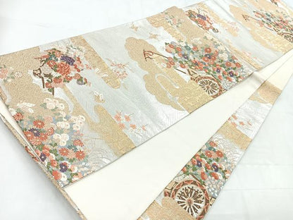 平和屋着物◎六通柄袋帯 花車文 金銀糸 正絹 逸品 CABC1999nb