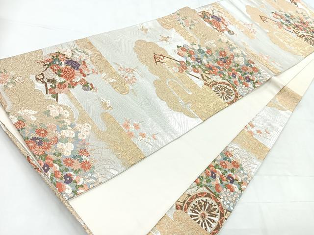 平和屋着物◎六通柄袋帯 花車文 金銀糸 正絹 逸品 CABC1999nb