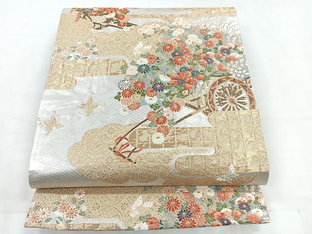 平和屋着物◎六通柄袋帯 花車文 金銀糸 正絹 逸品 CABC1999nb