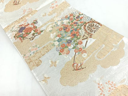 平和屋着物◎六通柄袋帯 花車文 金銀糸 正絹 逸品 CABC1999nb