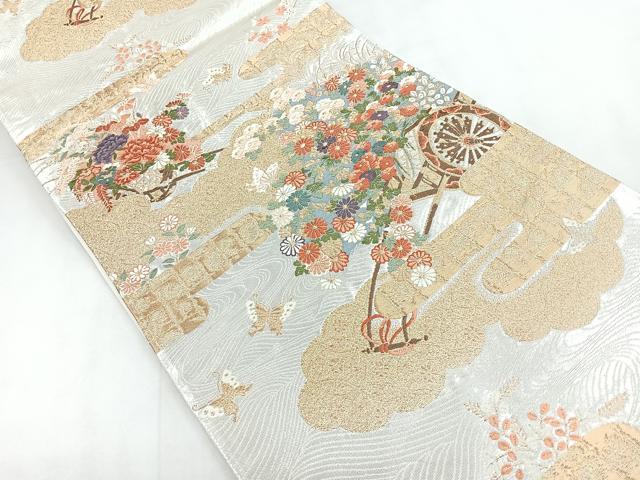 平和屋着物◎六通柄袋帯 花車文 金銀糸 正絹 逸品 CABC1999nb