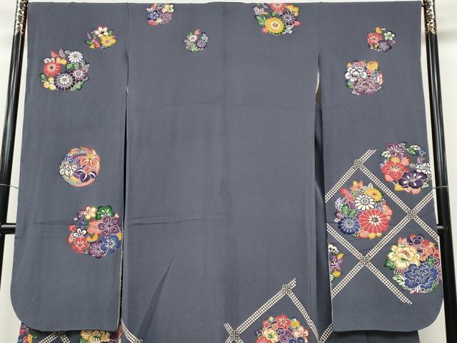 平和屋着物●江戸紅型　五味桂子　振袖　型染め　天井花丸文　鬼しぼ縮緬　正絹　逸品　CABC2002ut