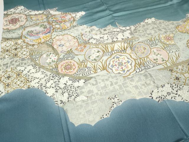 平和屋着物●伝統工芸士　更清　訪問着　駒刺繍　雲取り雪輪花蝶文　暈し染め　金彩　ロング丈　正絹　逸品　未使用　CABC2005ut