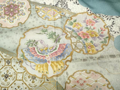 平和屋着物●伝統工芸士　更清　訪問着　駒刺繍　雲取り雪輪花蝶文　暈し染め　金彩　ロング丈　正絹　逸品　未使用　CABC2005ut