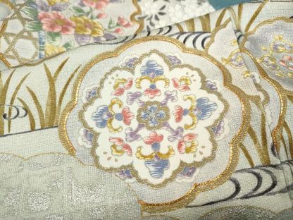 平和屋着物●伝統工芸士　更清　訪問着　駒刺繍　雲取り雪輪花蝶文　暈し染め　金彩　ロング丈　正絹　逸品　未使用　CABC2005ut