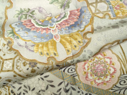 平和屋着物●伝統工芸士　更清　訪問着　駒刺繍　雲取り雪輪花蝶文　暈し染め　金彩　ロング丈　正絹　逸品　未使用　CABC2005ut