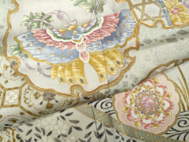 平和屋着物●伝統工芸士　更清　訪問着　駒刺繍　雲取り雪輪花蝶文　暈し染め　金彩　ロング丈　正絹　逸品　未使用　CABC2005ut