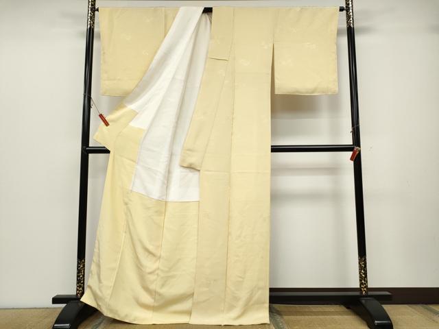 平和屋着物●上質な色無地　風景草花地紋　蜂蜜色　正絹　逸品　未使用　CABC2010ut