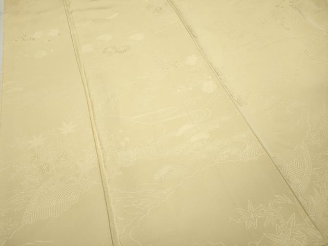 平和屋着物●上質な色無地　風景草花地紋　蜂蜜色　正絹　逸品　未使用　CABC2010ut