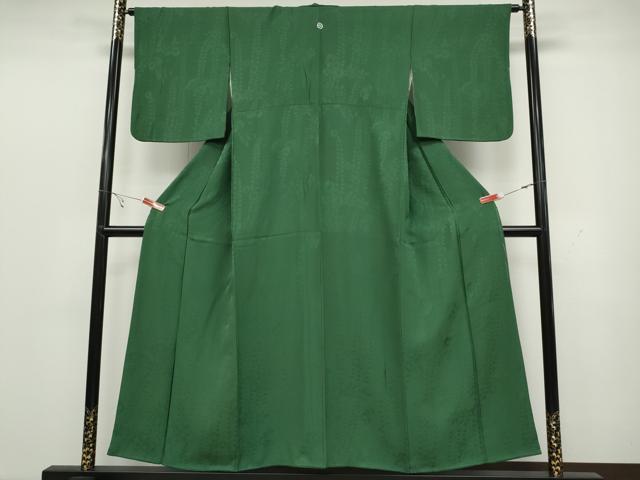 平和屋着物●上質な色無地　扇面花地紋　緑青色　正絹　逸品　CABC2012ut