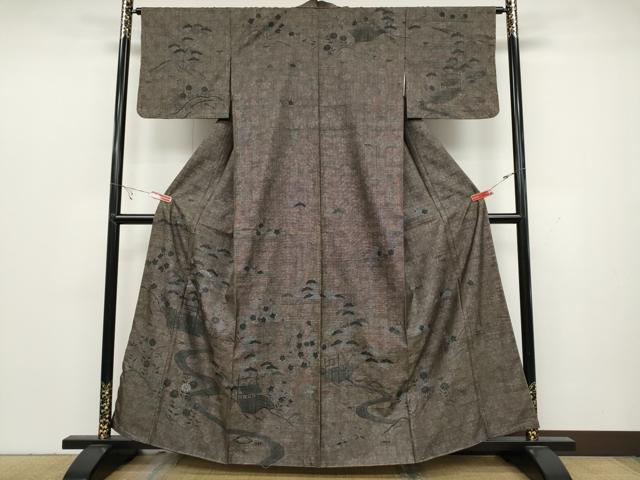 平和屋着物●本場大島紬　訪問着　刺繍　9マルキ　風景流水花文　正絹　逸品　未使用　CABC2013ut