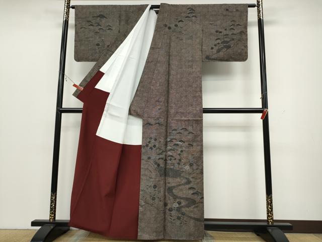 平和屋着物●本場大島紬　訪問着　刺繍　9マルキ　風景流水花文　正絹　逸品　未使用　CABC2013ut