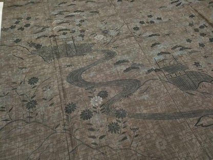 平和屋着物●本場大島紬　訪問着　刺繍　9マルキ　風景流水花文　正絹　逸品　未使用　CABC2013ut