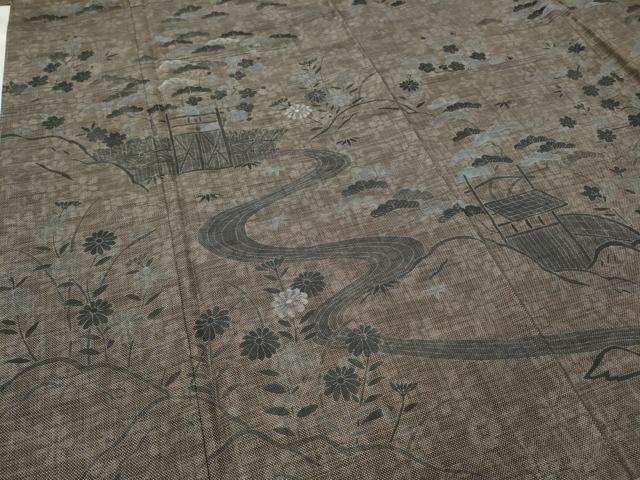 平和屋着物●本場大島紬　訪問着　刺繍　9マルキ　風景流水花文　正絹　逸品　未使用　CABC2013ut