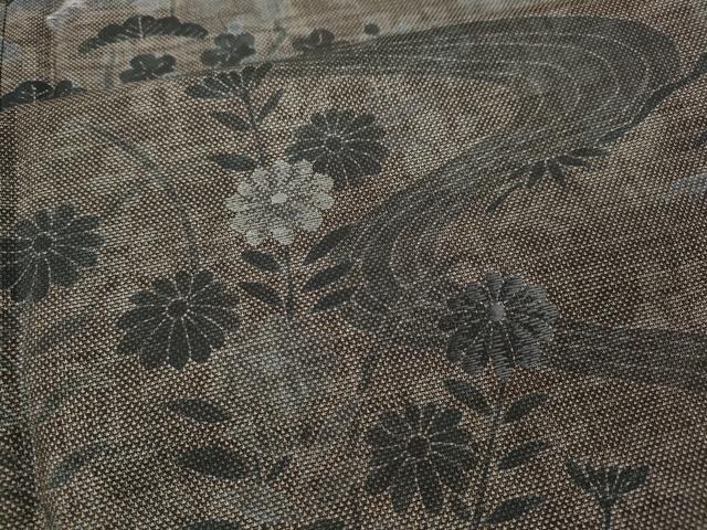 平和屋着物●本場大島紬　訪問着　刺繍　9マルキ　風景流水花文　正絹　逸品　未使用　CABC2013ut