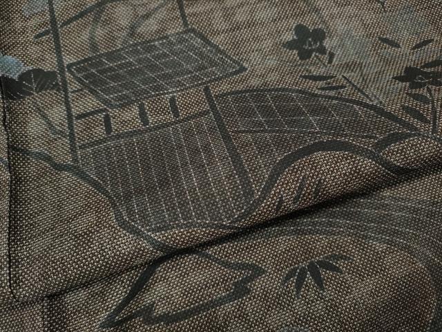 平和屋着物●本場大島紬　訪問着　刺繍　9マルキ　風景流水花文　正絹　逸品　未使用　CABC2013ut