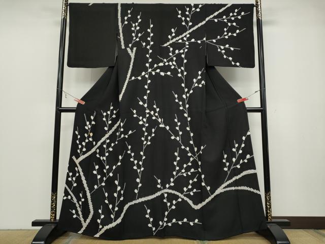 平和屋着物○訪問着 総絞り 枝葉文 黒地 正絹 逸品 DAAZ0160ps 平和屋