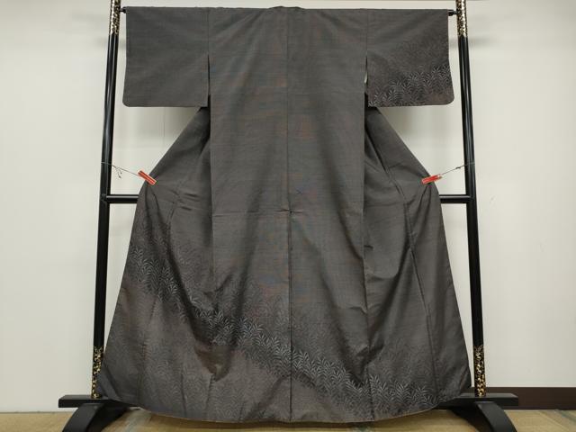 平和屋着物●訪問着　紬地　南天草葉文　シルエット　正絹　逸品　CABC2015ut