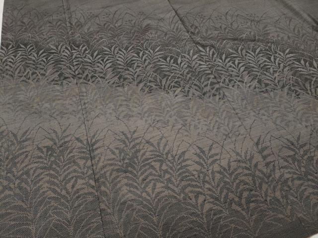 平和屋着物●訪問着　紬地　南天草葉文　シルエット　正絹　逸品　CABC2015ut