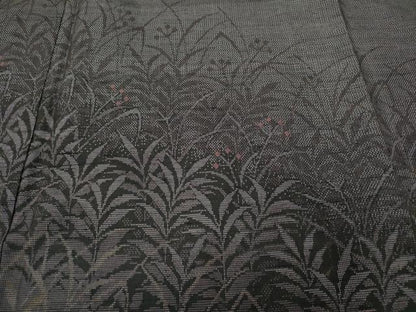 平和屋着物●訪問着　紬地　南天草葉文　シルエット　正絹　逸品　CABC2015ut