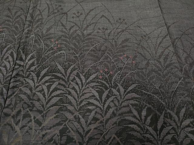 平和屋着物●訪問着　紬地　南天草葉文　シルエット　正絹　逸品　CABC2015ut