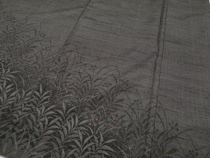 平和屋着物●訪問着　紬地　南天草葉文　シルエット　正絹　逸品　CABC2015ut