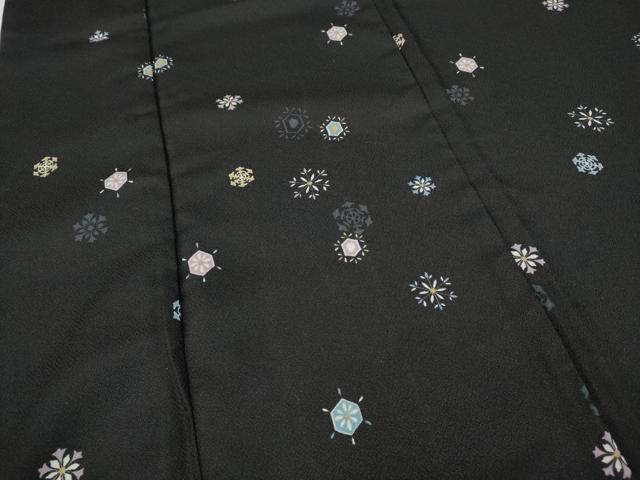 平和屋着物●小紋　雪花文　黒地　洗える着物　CABC2017ut