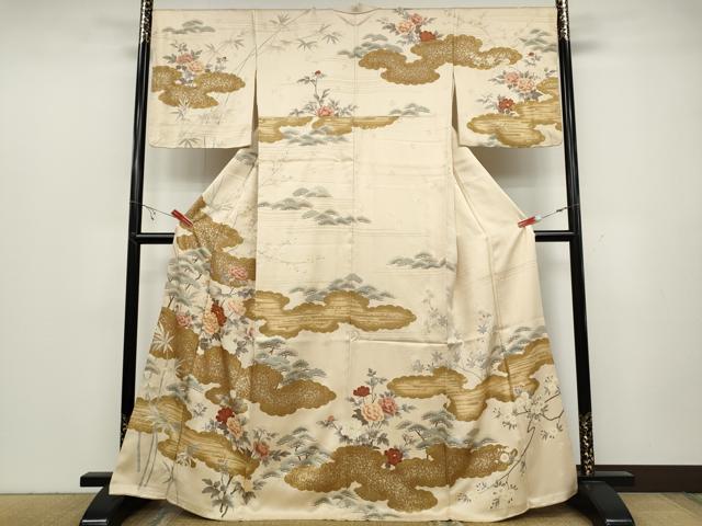 平和屋着物●訪問着　雲重ね草花文　金彩　正絹　逸品　CABC2021ut