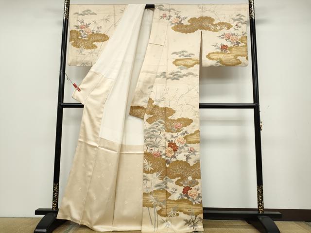 平和屋着物●訪問着　雲重ね草花文　金彩　正絹　逸品　CABC2021ut